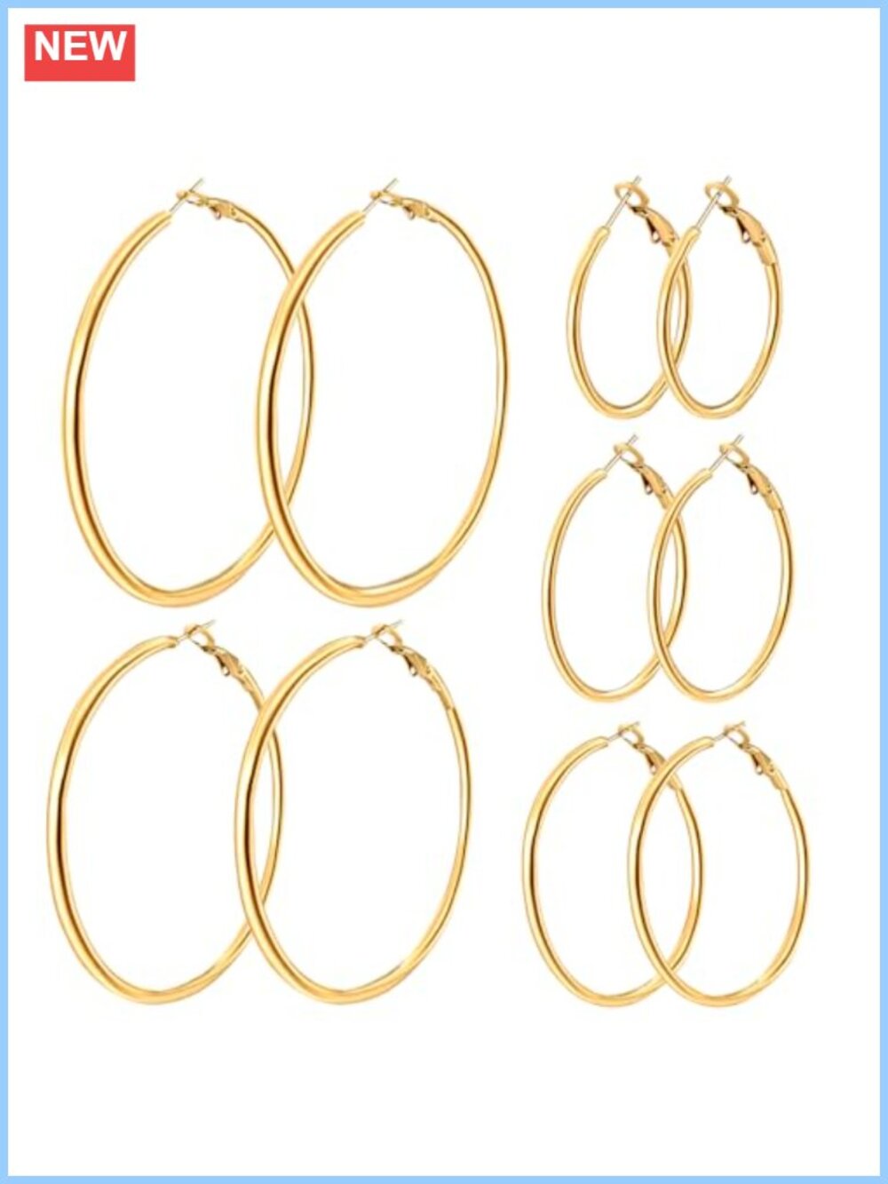 14K Gold Plated Stainless Steel Hoop Earrings Set 5 Pairs Hypoallergenic